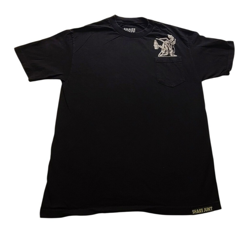 Shake Junt Men's Black Pocket T-Shirt Graphic Roach Wussup Haters‎ Cotton Large
